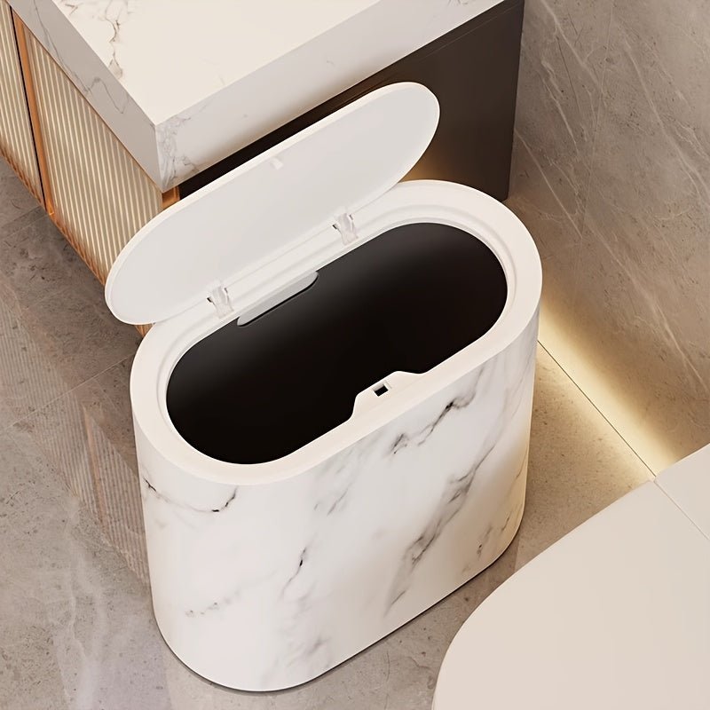 Elegant Oval Marble-Pattern Waste Bin for Modern Interiors