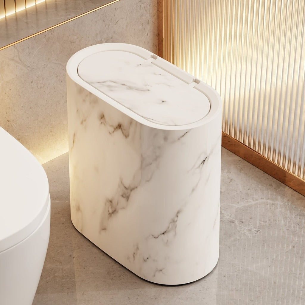 Elegant Oval Marble-Pattern Waste Bin for Modern Interiors
