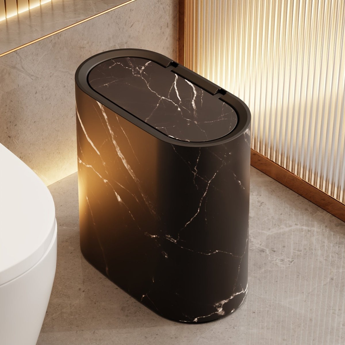 Elegant Oval Marble-Pattern Waste Bin for Modern Interiors