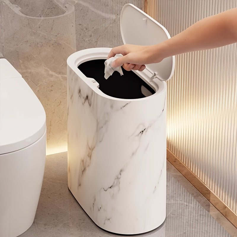 Elegant Oval Marble-Pattern Waste Bin for Modern Interiors