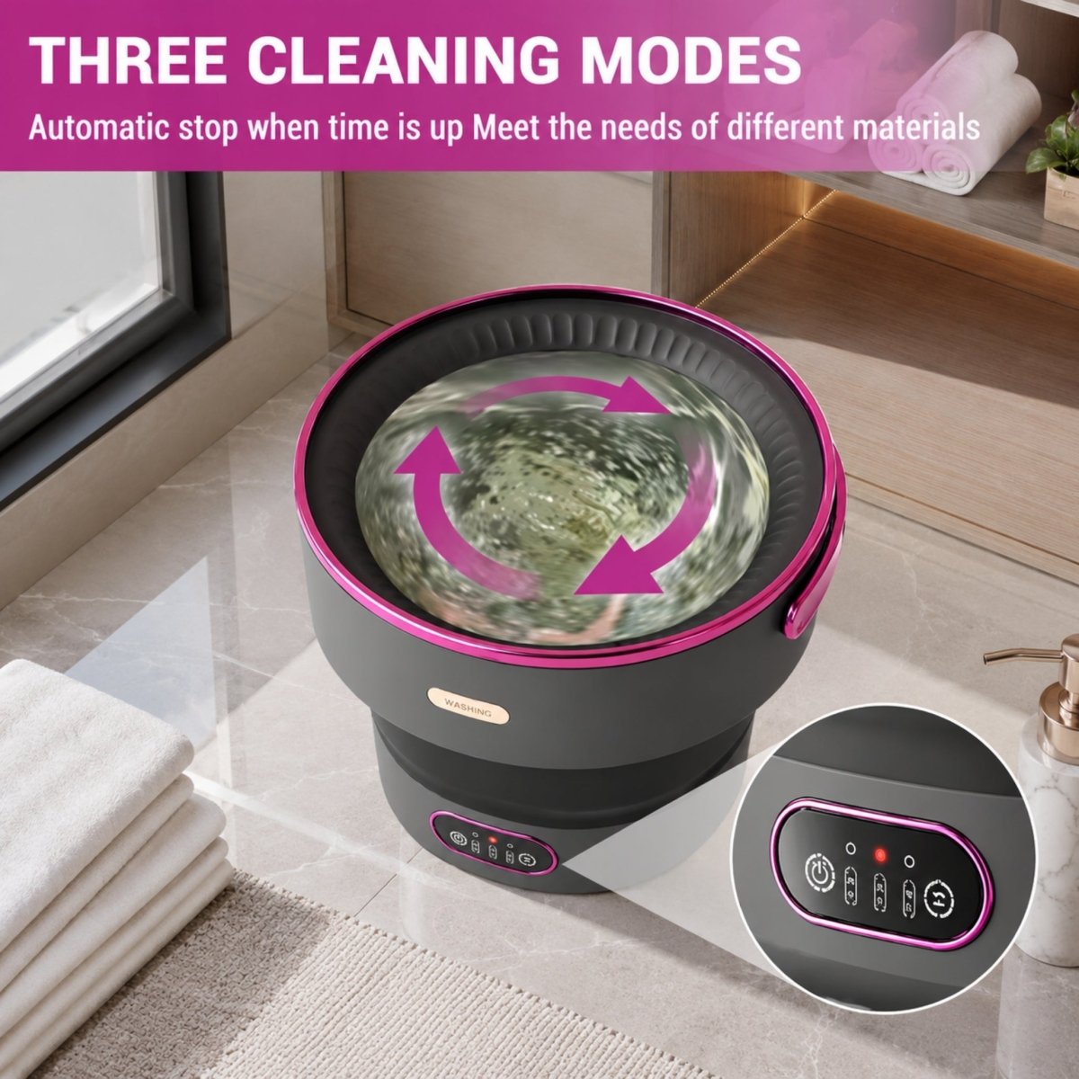 Foldable Washing Machine - 5 Wash Modes - Delicate Fabrics - 40dB - Compact & Portable