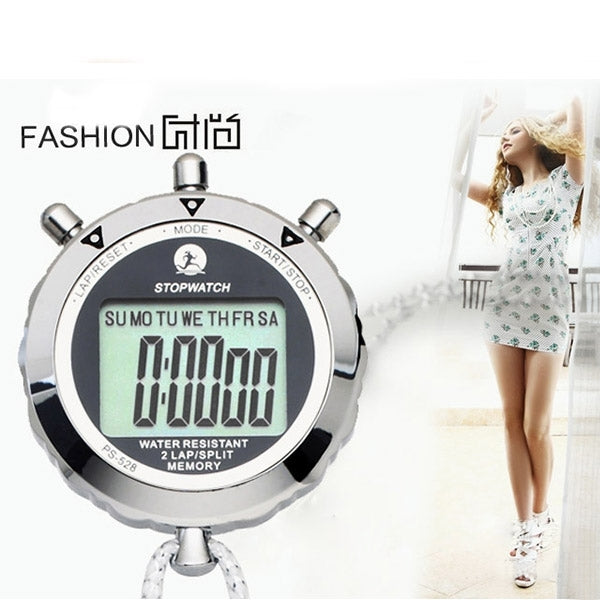 PulseTrack PS528 Metal Stopwatch Chronograph Handheld Digital LCD Timer With Strap