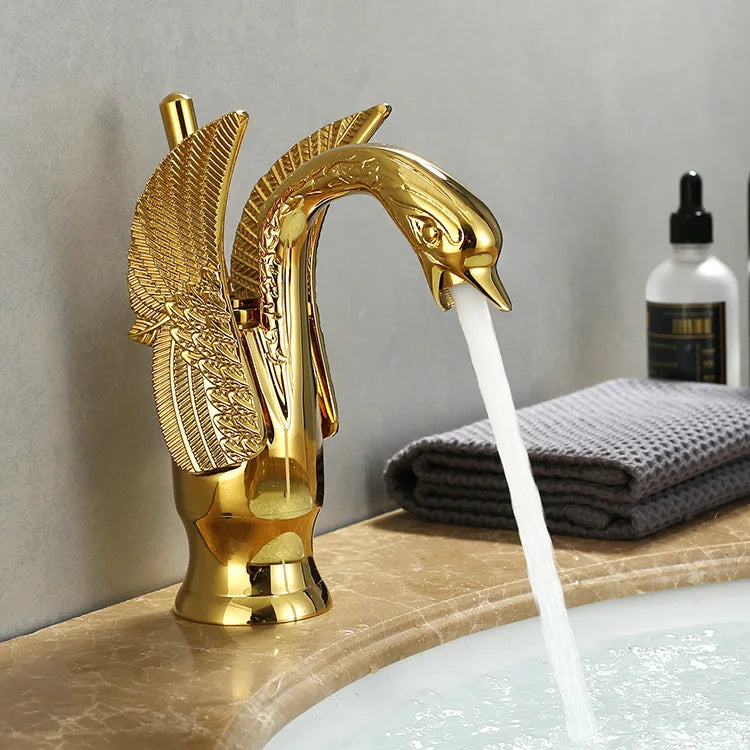 AuroraLuxHome Swan Single Handle Golden Basin Faucet