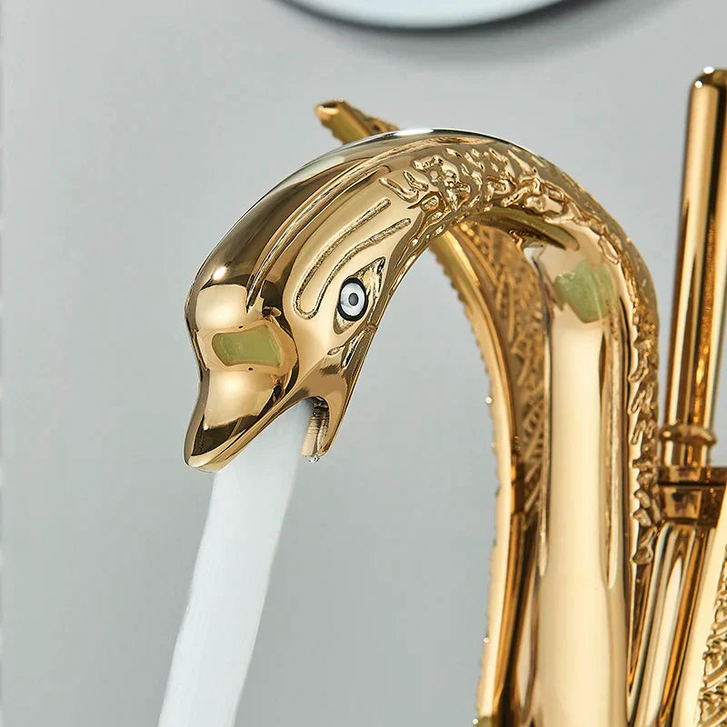 AuroraLuxHome Swan Single Handle Golden Basin Faucet