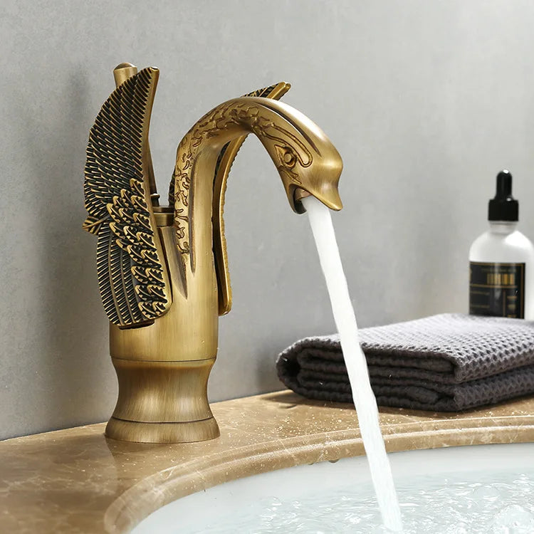 AuroraLuxHome Swan Single Handle Golden Basin Faucet