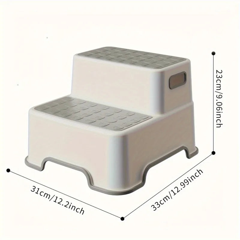 Two-Step Folding Stool - Anti-Slip Surface - Portable - Bathroom & Kitchen Use - Grey