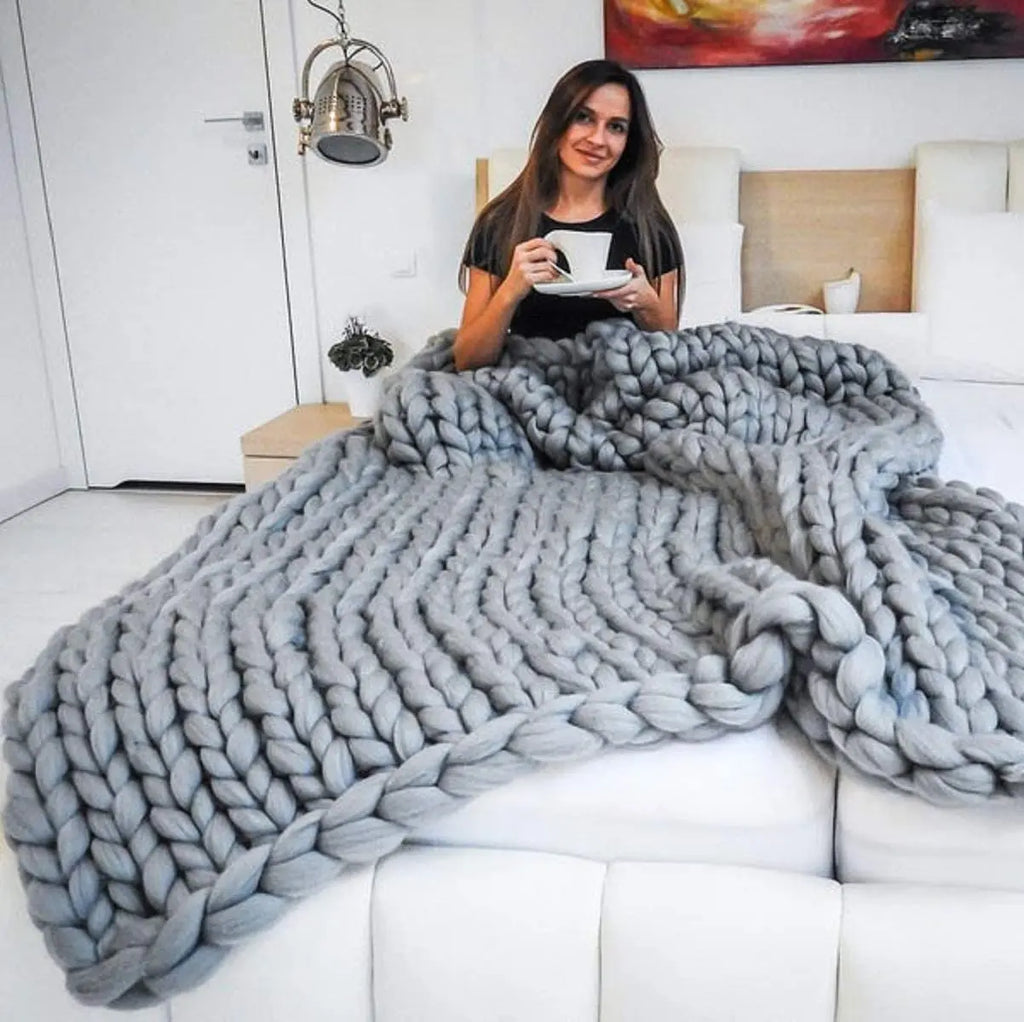 Chunky Knit Wool Blanket For Every Room, Soft And Warm, Perfect For Sofa And Bed