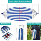 Double Hammock - Canvas - Anti-Roll Wooden Spreader Bars - 220x150cm - Carry Bag - Blue & Red