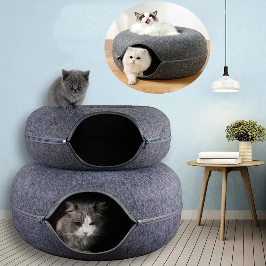 Cozy Large Cat Tunnel Bed For Interactive Play And Sleep Area
