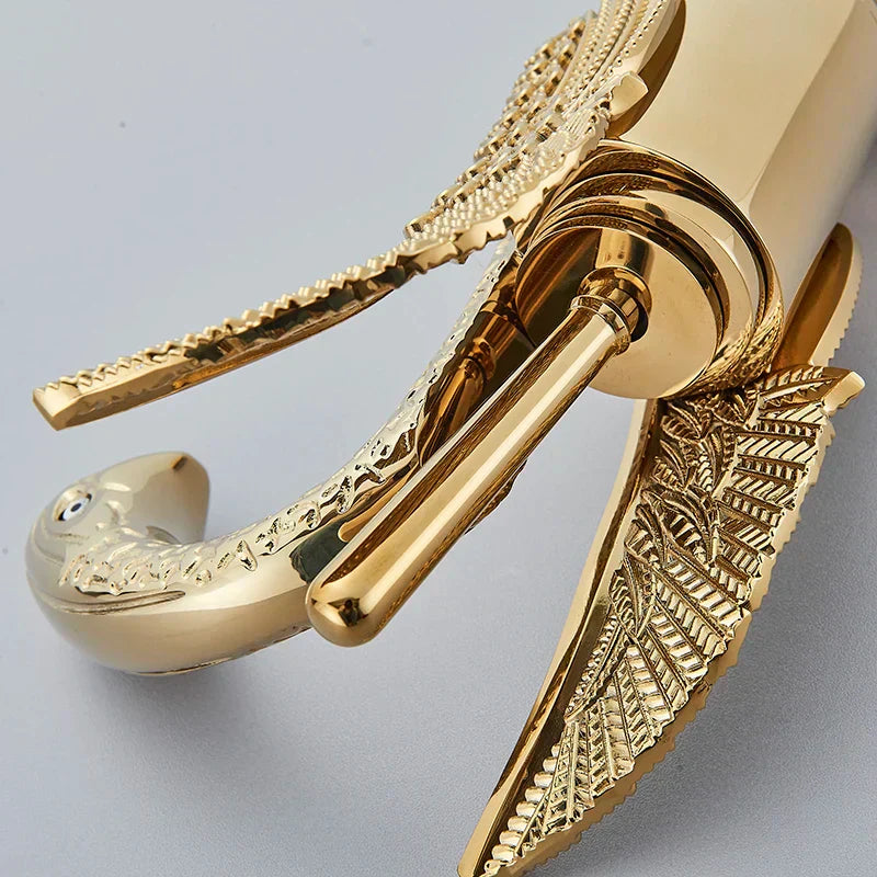 AuroraLuxHome Swan Single Handle Golden Basin Faucet