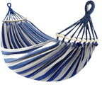 Double Hammock - Canvas - Anti-Roll Wooden Spreader Bars - 220x150cm - Carry Bag - Blue & Red