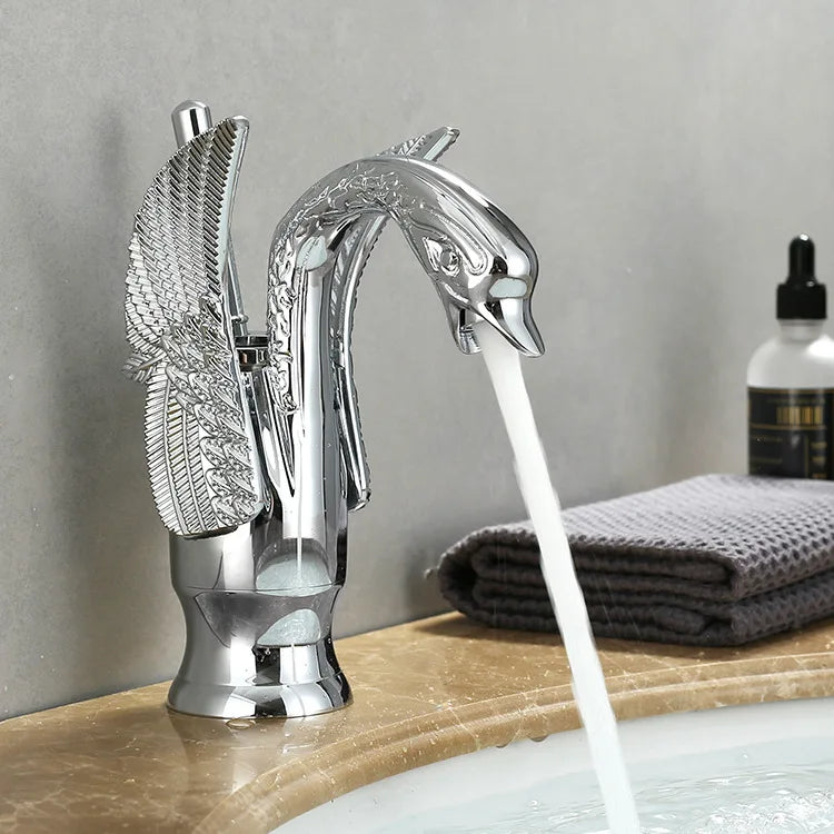 AuroraLuxHome Swan Single Handle Golden Basin Faucet