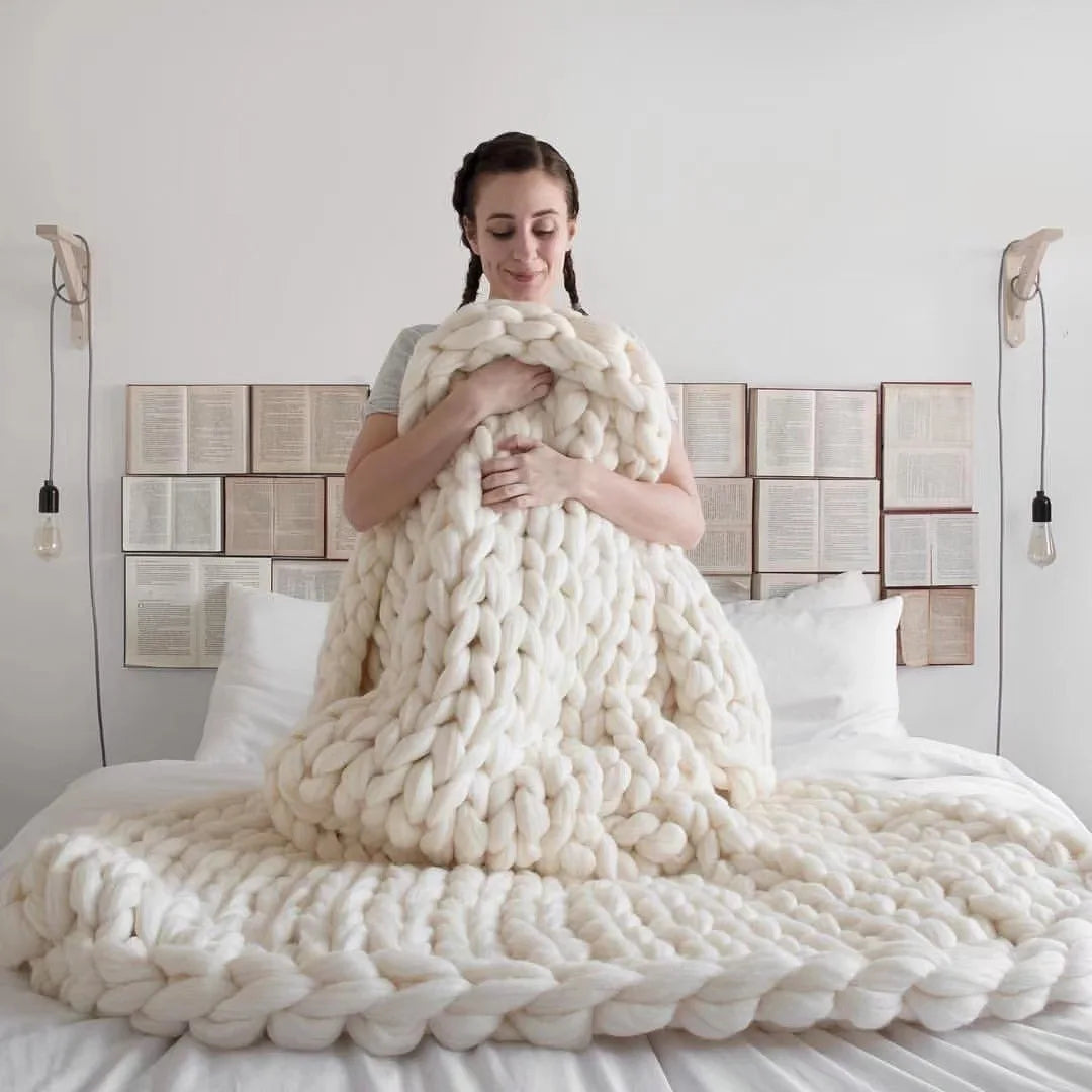 Chunky Knit Wool Blanket For Every Room, Soft And Warm, Perfect For Sofa And Bed
