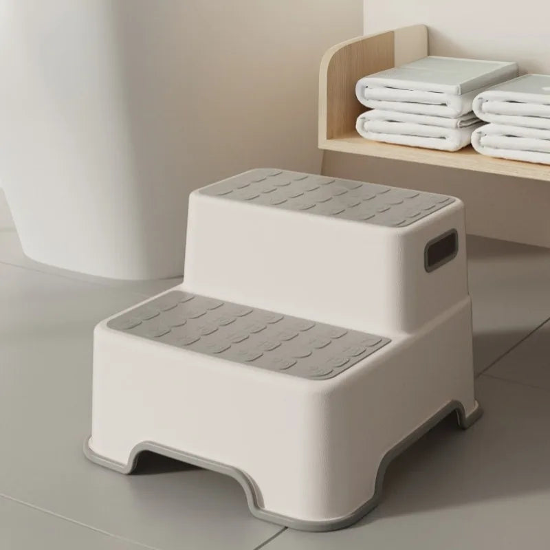 Two-Step Folding Stool - Anti-Slip Surface - Portable - Bathroom & Kitchen Use - Grey