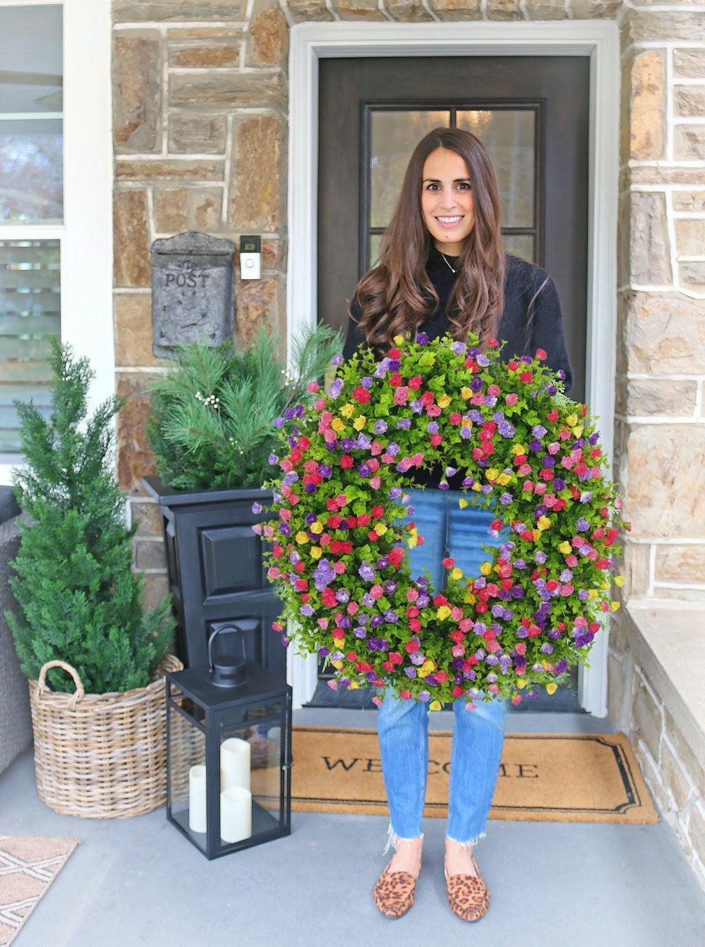 MeadowAura BloomWreath Spring And Summer Front Door Wreath Floral Grapevine Accent