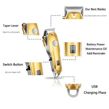 LuxeClip Pro Gold Cordless Hair Clippers For Men Set