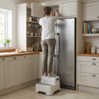 Two-Step Folding Stool - Anti-Slip Surface - Portable - Bathroom & Kitchen Use - Grey