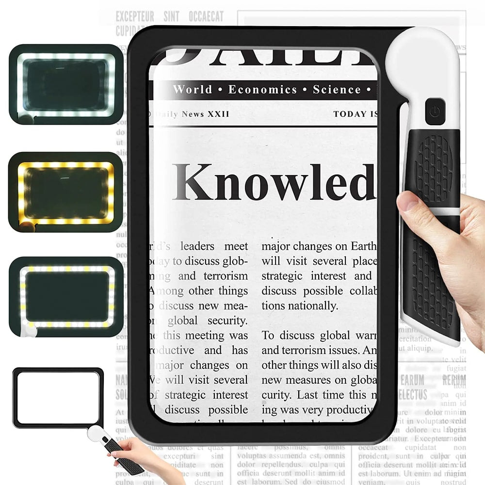 BrightPath Full Page Handheld Magnifier With 5X Magnification LED Light And 3 Modes