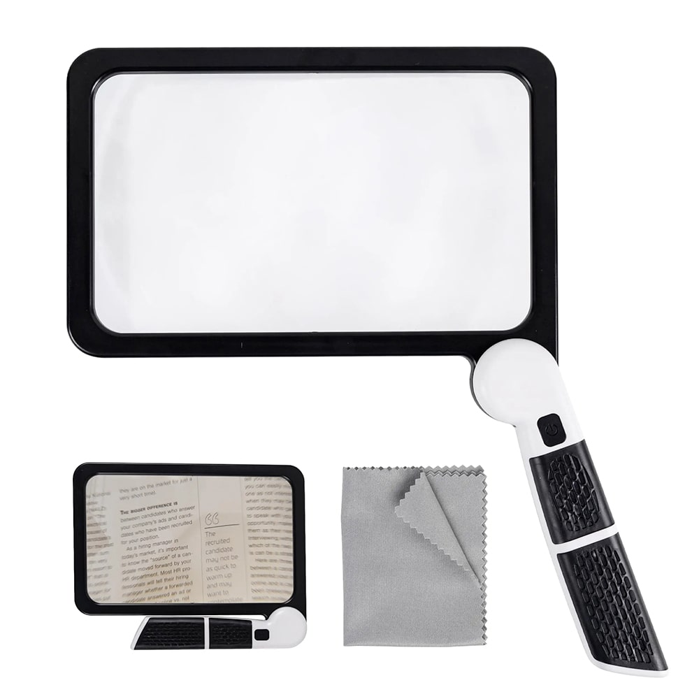 BrightPath Full Page Handheld Magnifier With 5X Magnification LED Light And 3 Modes