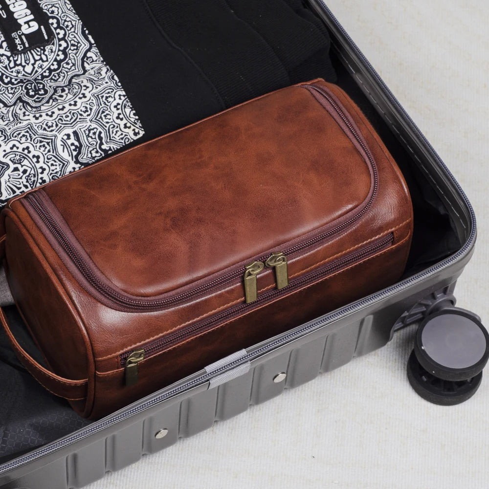 VoyageNest Luxury Leather Toiletry Bag With Waterproof Lining And YKK Zippers