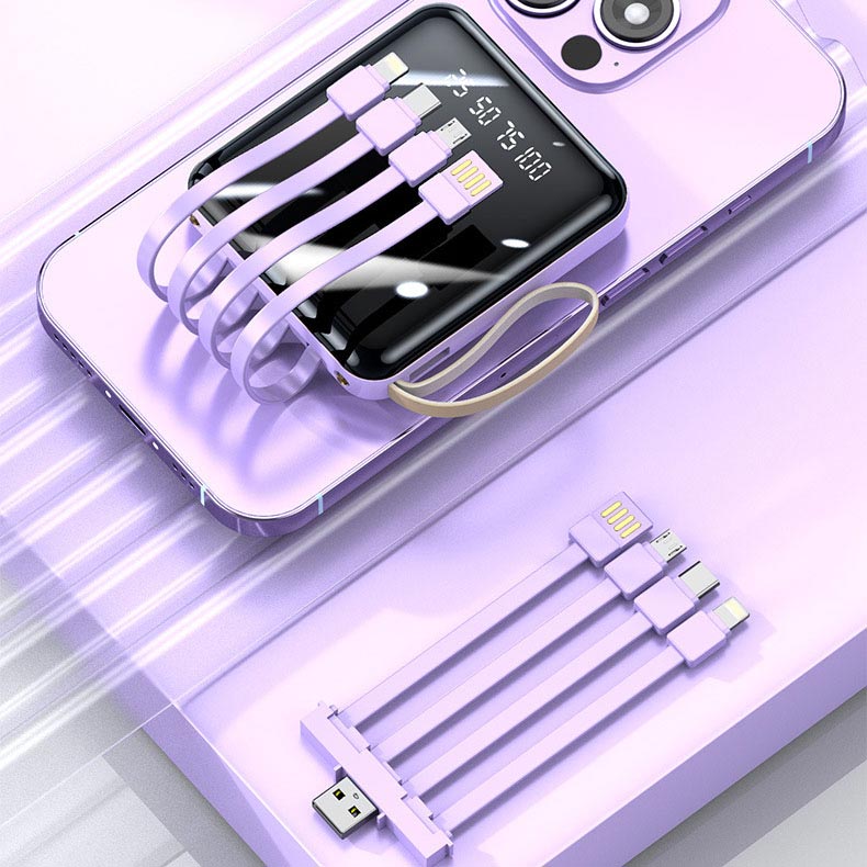 AeroCharge Fast Charge 20000mAh Mini Powerbank With Integrated Cables