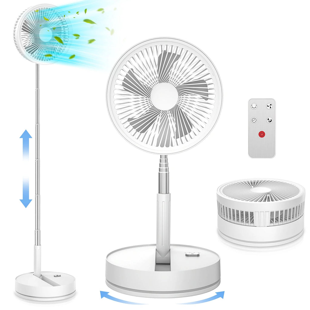 Foldable Rechargeable Floor Fan with 7200mAh Battery and Remote, 4 Speeds