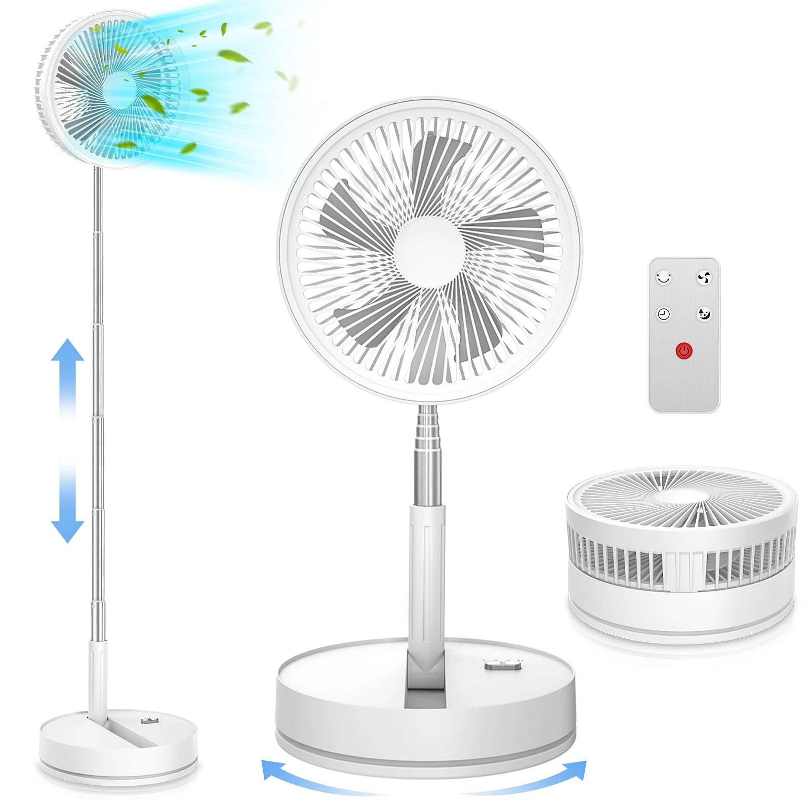 Foldable Rechargeable Floor Fan with 7200mAh Battery and Remote, 4 Speeds